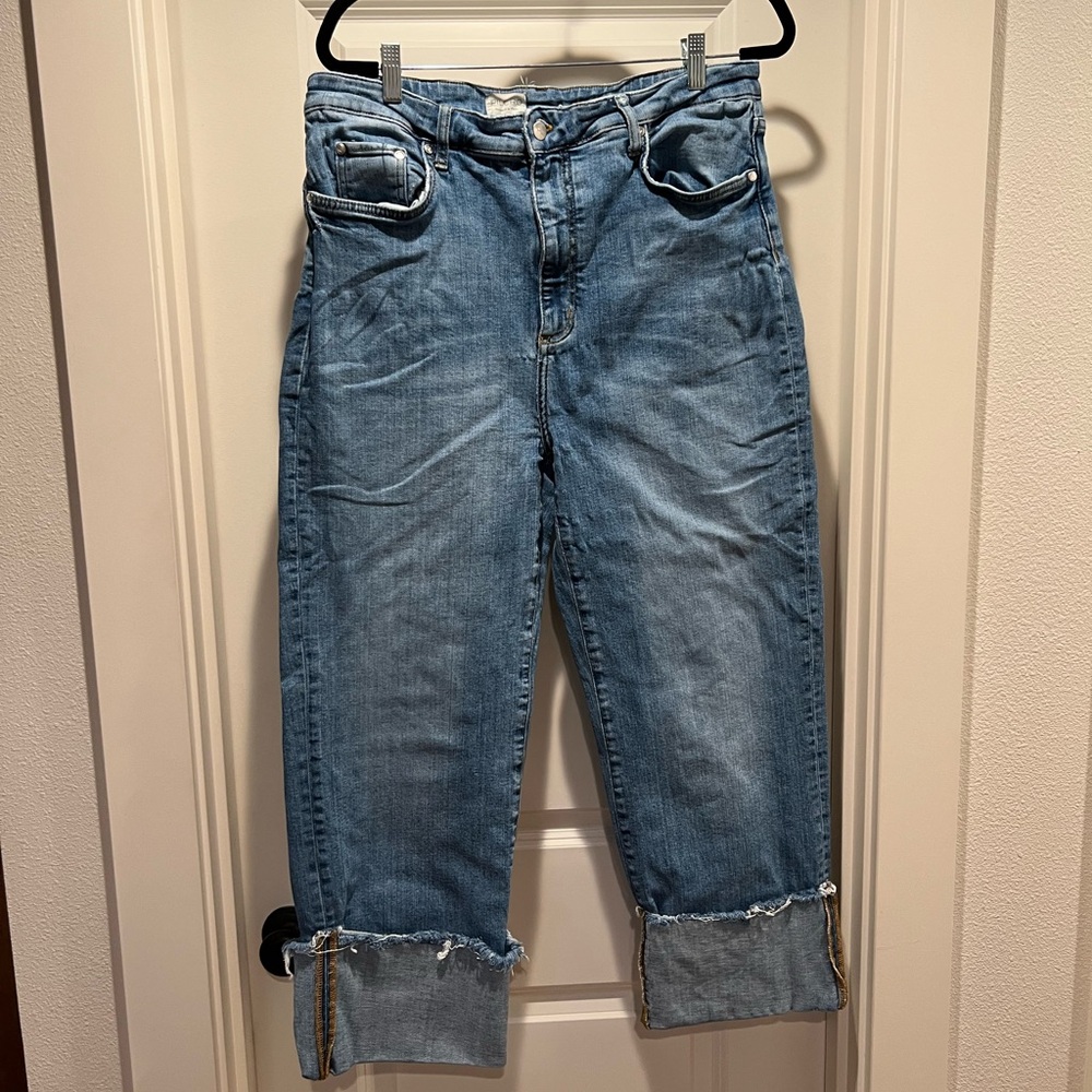 Pilcro Light Blue Boyfriend Cropped Jeans with Cuffed Hem